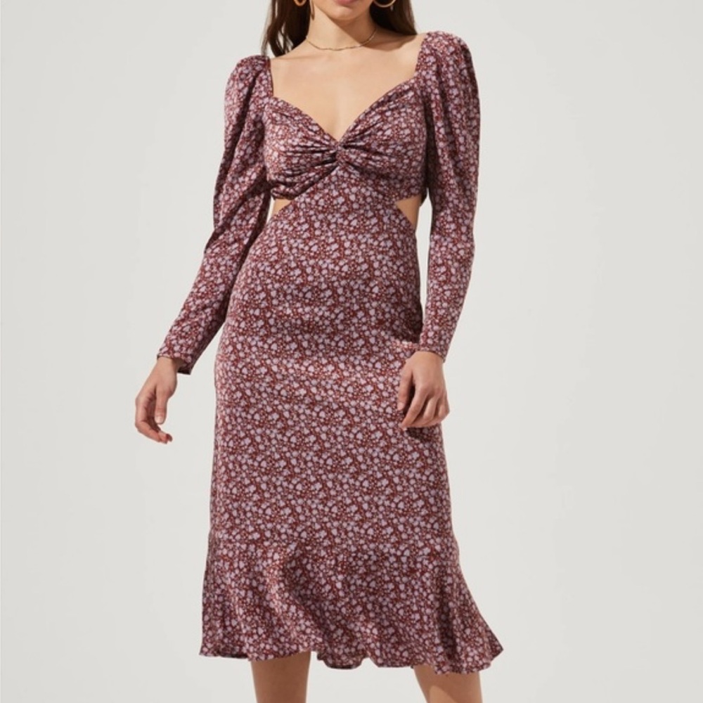 ASTR THE LABEL Floral Cutout Long Sleeve Midi Dress Size Small - Picture 2 of 8